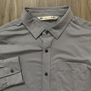 Travis Mathew Long Sleeve Button Down Shirt Stretch Blue check Medium Golf Logo*